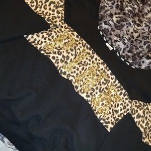 Pink cheetah bling off the shoulder sweater